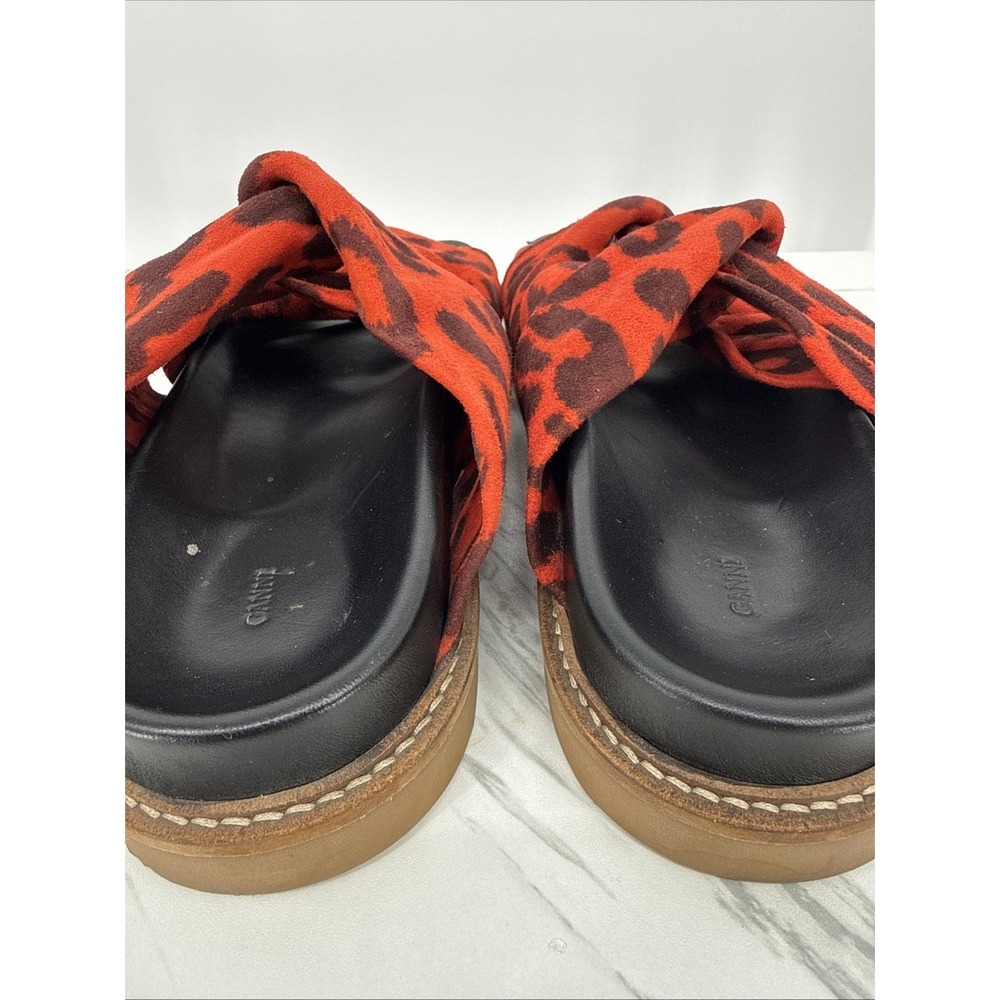 Ganni Anoush Knotted Leopard Print Cow Suede Slides Slip On Goat Leather 7.5 View 4